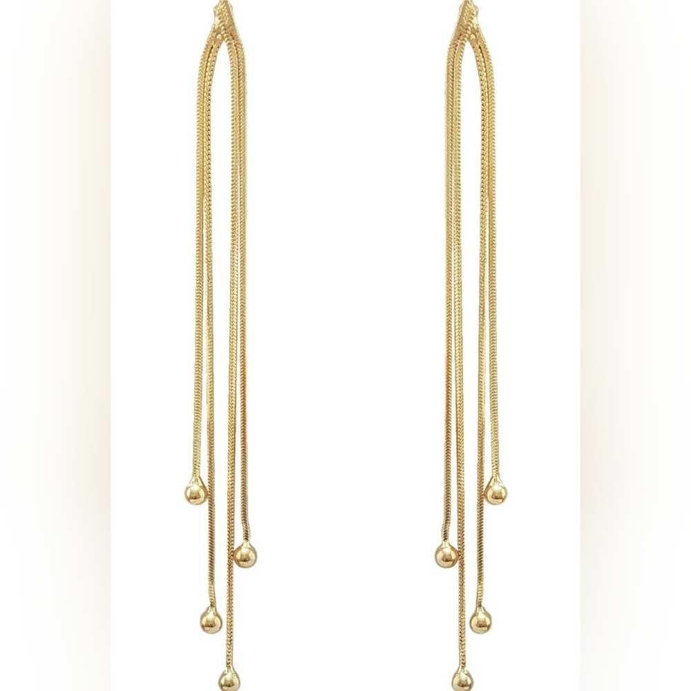 Shoulder Duster Goldtone Dangle Earnings 4.3 inch Long [Pierced